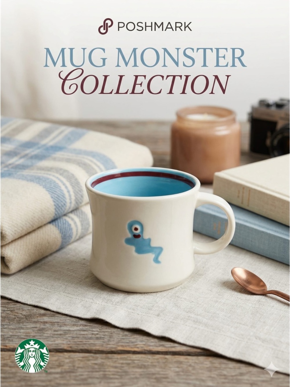 RARE Starbucks 2006 Halloween One-Eyed Blue Ghost Monster Ceramic Mug